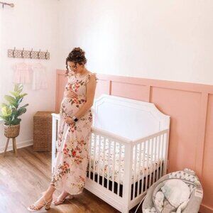 Isabel Maternity | Pink Floral Ruffle Cap Sleeve Maxi Dress | Size Extra Small